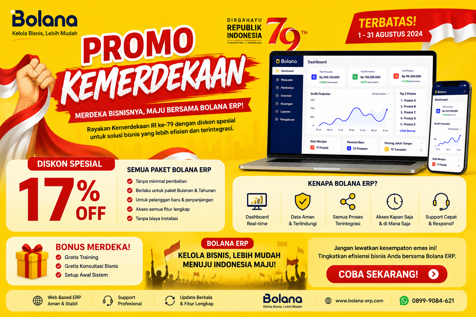 Promo Kemerdekaan Bolana ERP: Saatnya Digitalisasi Bisnis dengan Penawaran Spesial