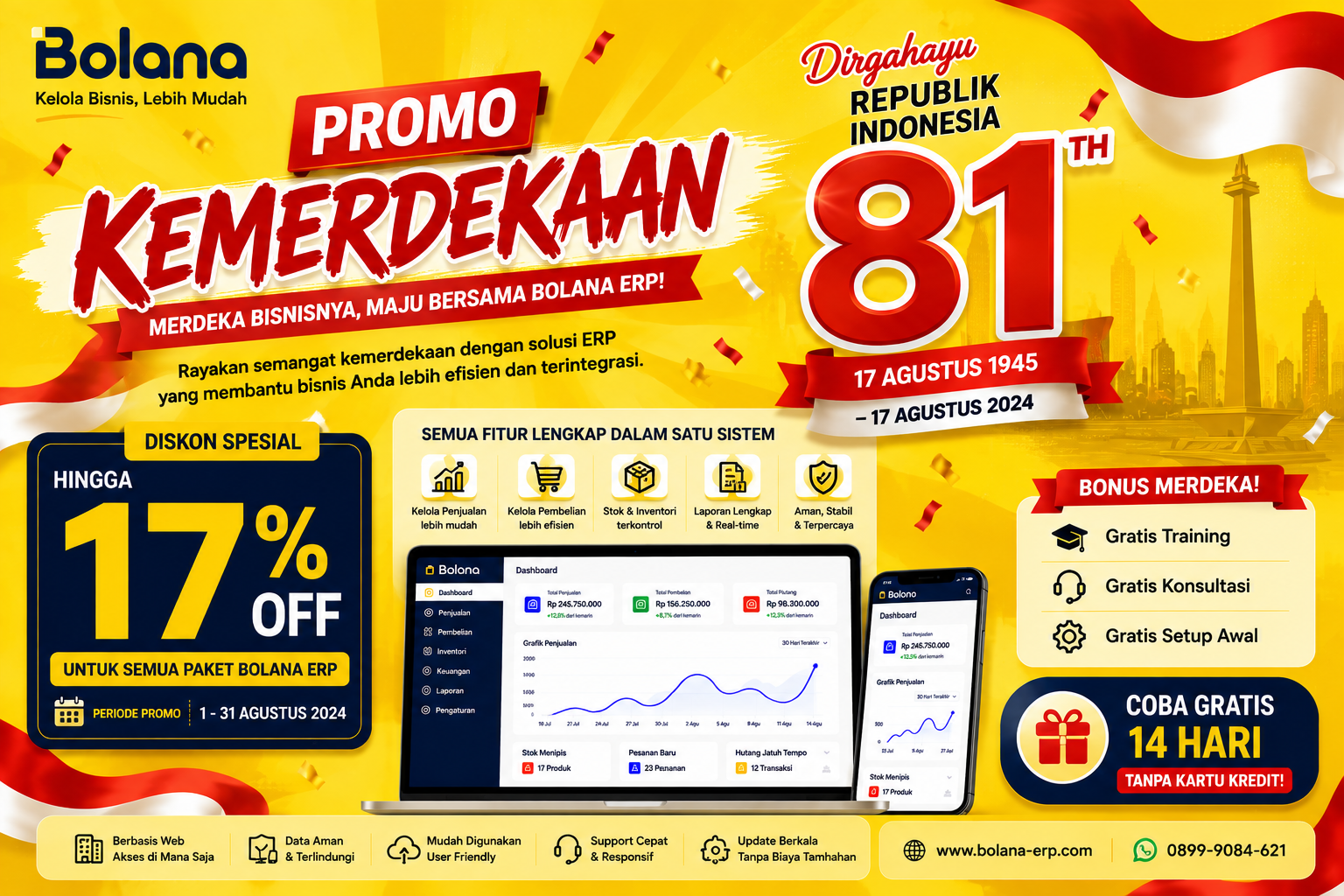Promo Kemerdekaan Bolana ERP: Saatnya Digitalisasi Bisnis dengan Penawaran Spesial
